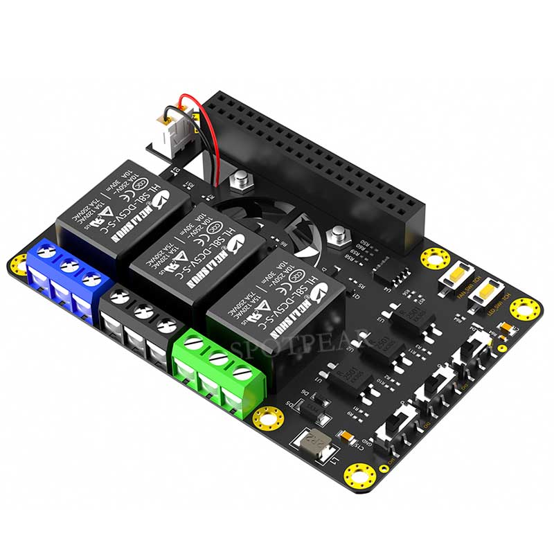 Raspberry Pi Power Relay Board Expansion Module with Cooling Fans And RGB-LED