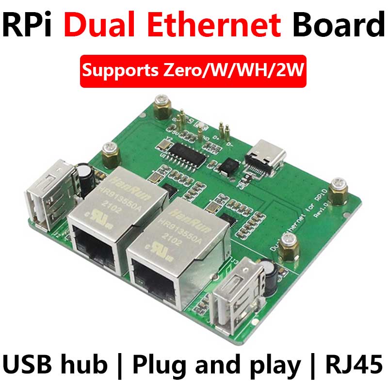 Raspberry Pi Zero 2W Dual Ethernet Expansion Board USB Hub Expansion RJ45