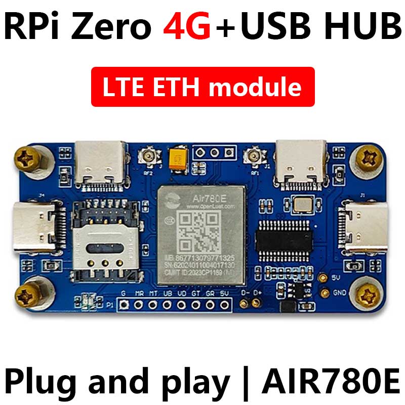 Raspberry Pi Zero 4G CAT1 LTE USB HUB Air780e Expansion Board Networking Module LTE Ethernet