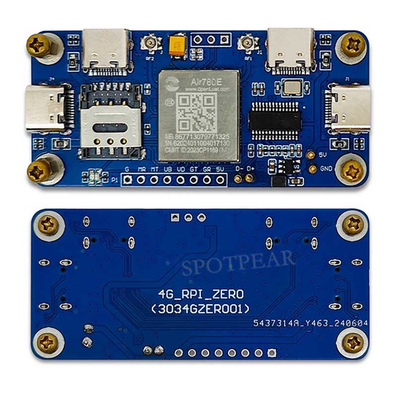 Raspberry Pi Zero 4G CAT1 LTE USB HUB Air780e Expansion Board Networking Module LTE Ethernet