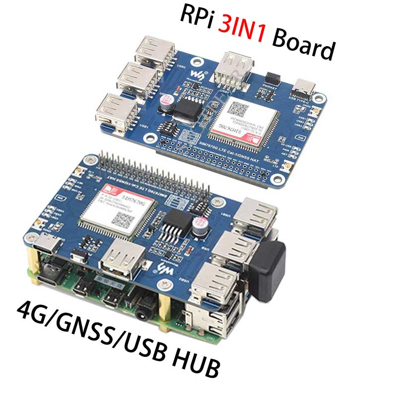 Raspberry Pi SIM7670G LTE-4G-Cat-1/GNSS/USB-HUB Expansion Board