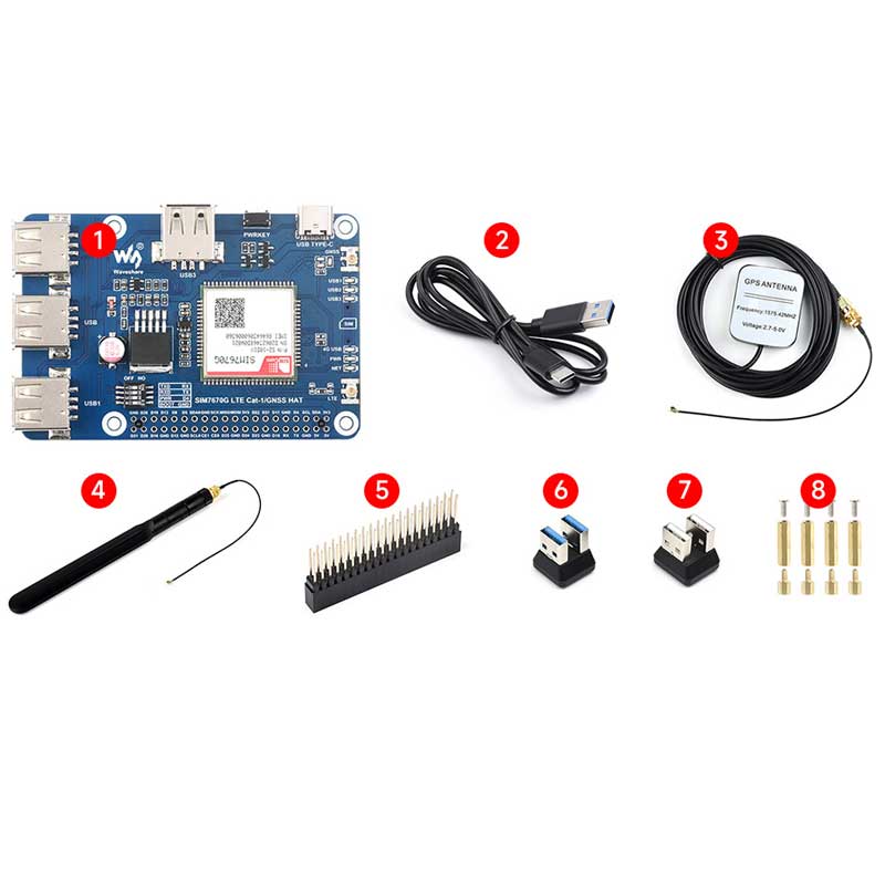 Raspberry Pi SIM7670G LTE-4G-Cat-1/GNSS/USB-HUB Expansion Board