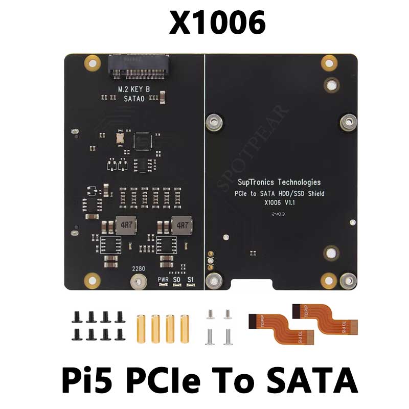 X1006 Raspberry Pi 5 PCIe To 2.5 SATA And M.2 KEY-B 2280 SSD/HDD Double-SATA (NOT BOOT From SATA/SSD