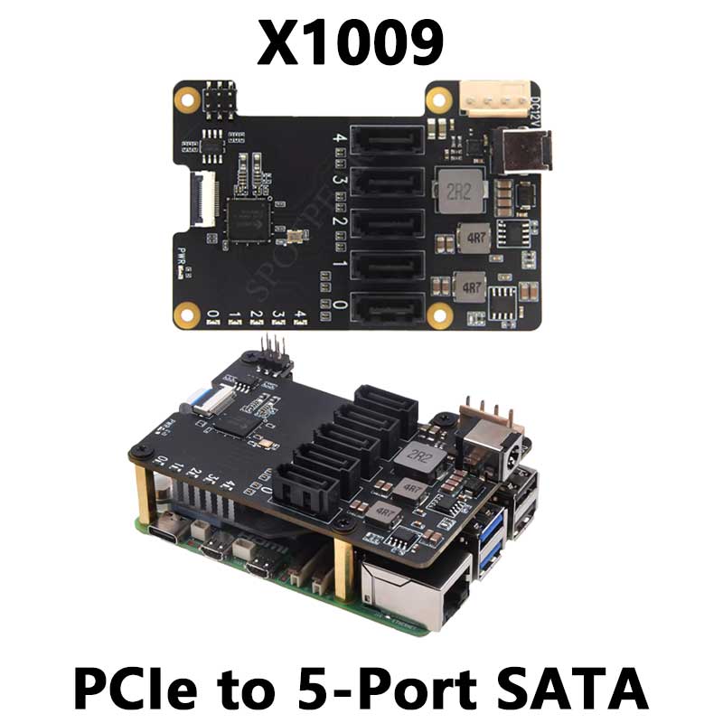 X1009 Raspberry Pi 5 PCIe To 5-Port SATA  SATA3.0 (NOT BOOT From SATA)