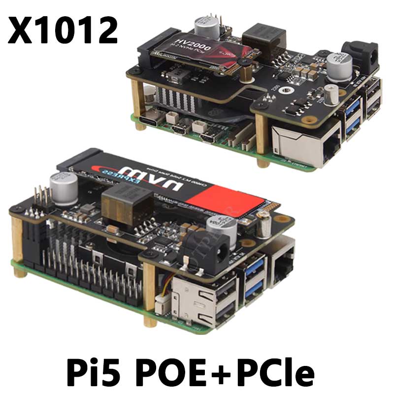 X1012 Raspberry Pi 5 POE And PCIe to M.2 NVMe SSD Board Pi5 2280 Power over Ethernet