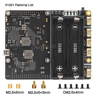 X1201 Raspberry Pi 5 UPS Board Uninterruptible Power Supply For 18650-Li-Battery (NOT includ)