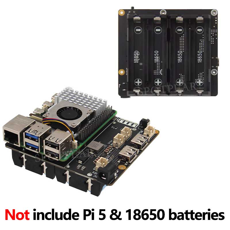 X1202 Raspberry Pi 5 UPS Board Uninterruptible Power Supply For 18650-Li-Battery (NOT includ) 4-Ports