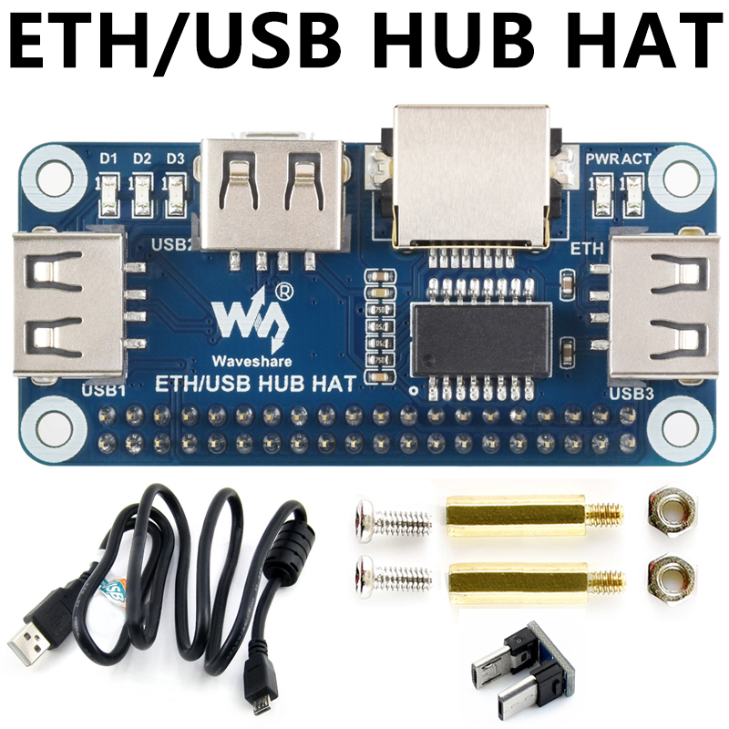 Raspberry Pi Zero Ethernet / USB HUB HAT, 1x RJ45, 3x USB