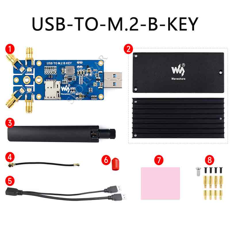Raspberry Pi 5G DONGLE Expansion Board Four Antennas USB3.1 Port Aluminum Alloy Case M.2 Key B Port