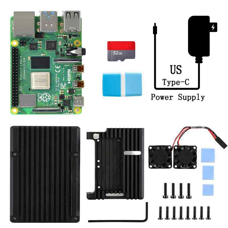 Raspberry Pi 4 Model B 2GB/4GB/8GB RAM with Heatsink Aluminum Case Power Supply 32G SD Card