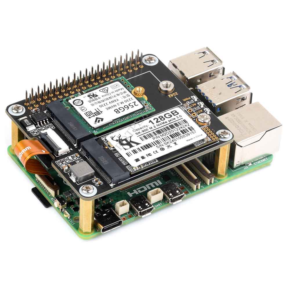 Raspberry Pi 5 PCIe to M.2 NVMe Dual SSD PCIe-TO-2-CH-M.2-HAT+ Board Pi5 Double(NOT Support BOOT fro