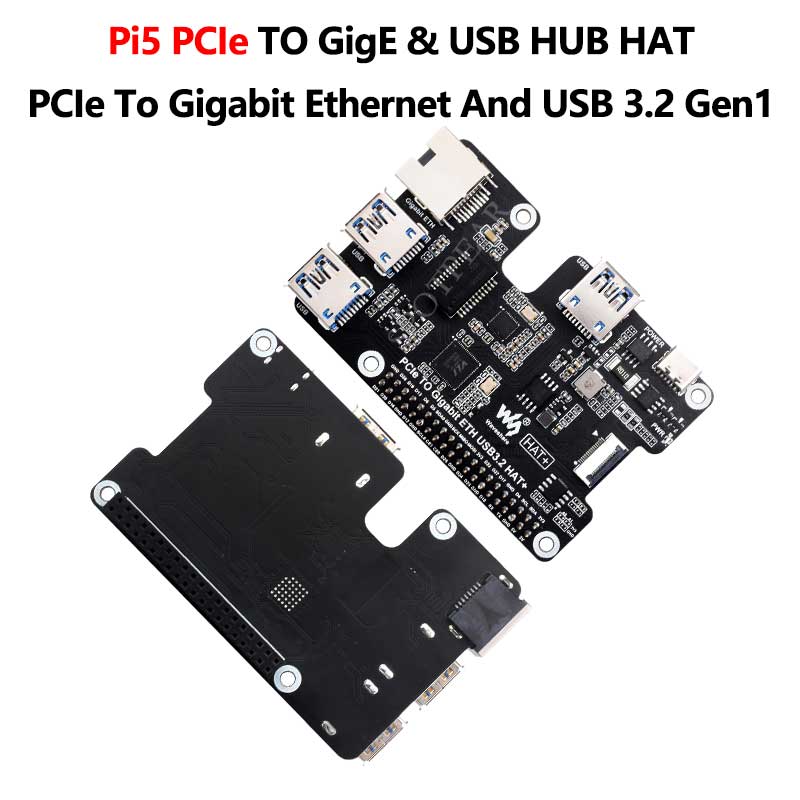 Raspberry Pi 5 PCIe TO Gigabit ETH USB3.2 HAT+ USB HUB