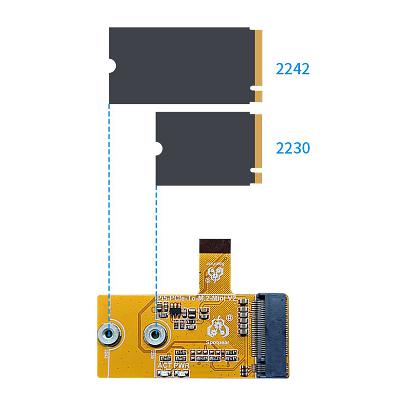 Raspberry Pi 5 PCIe to M.2 NVMe SSD Mini V2 Active Cooler Fan Board FPC One-Body & Differential Matching Pi5 2230 2242