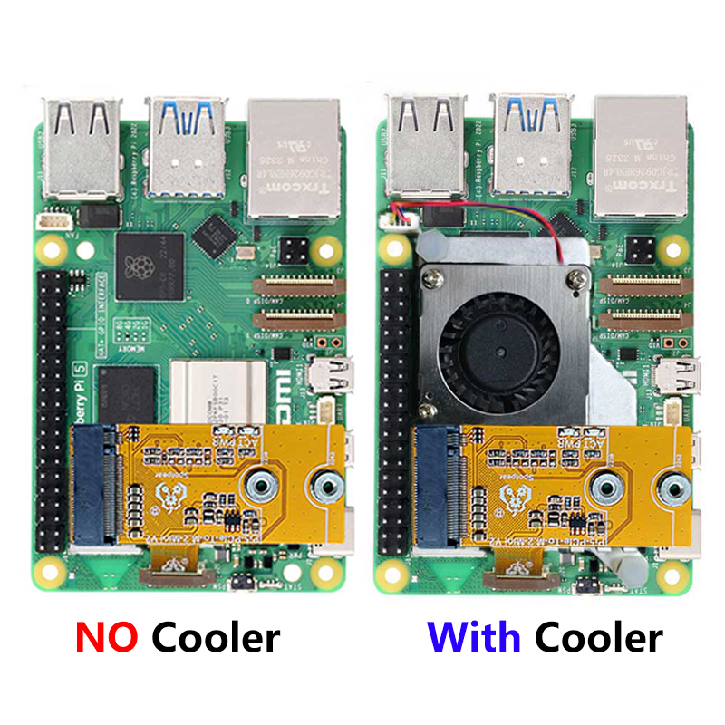 Raspberry Pi 5 PCIe to M.2 NVMe SSD Mini V2 Active Cooler Fan Board FPC One-Body & Differential Matching Pi5 2230 2242