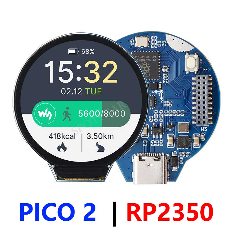 Raspberry Pi Pico 2 RP2350 1.28 inch Round LCD  Development Board 240x240 Display Screen QMI8658 6-Axis