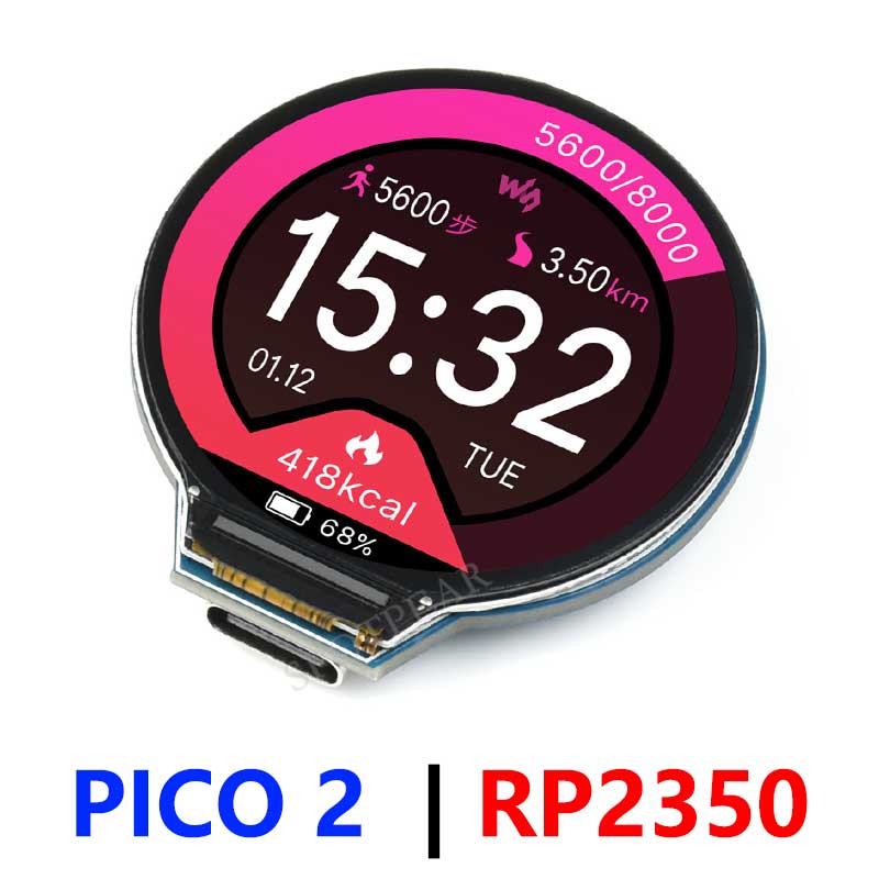 Raspberry Pi Pico 2 RP2350 1.28 inch Round LCD  Development Board 240x240 Display Screen QMI8658 6-Axis