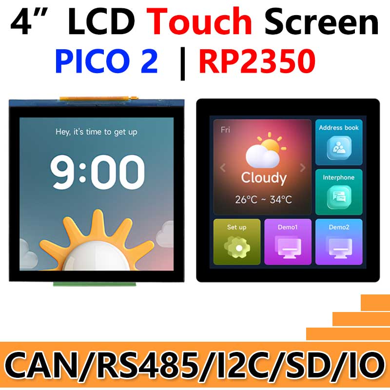 Raspberry Pi Pico 2 RP2350 4inch LCD CAN RS485 QMI8658 Development Board 480x480 TouchScreen Display  LVGL HMI I2C Sensor