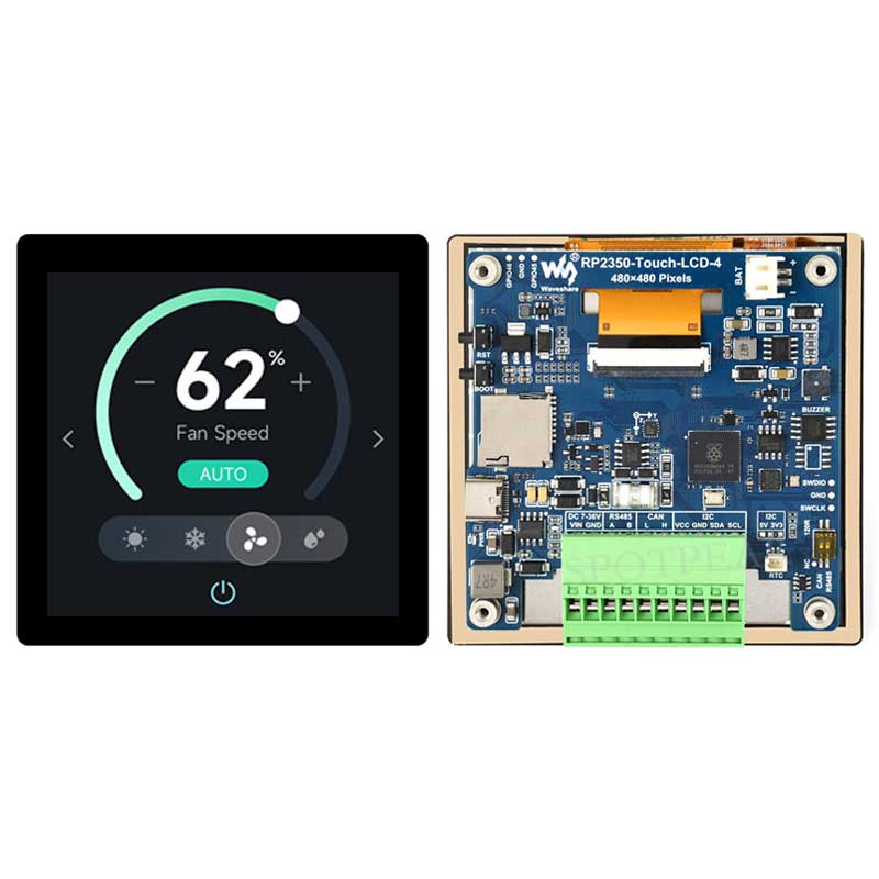 Raspberry Pi Pico 2 RP2350 4inch LCD CAN RS485 QMI8658 Development Board 480x480 TouchScreen Display  LVGL HMI I2C Sensor