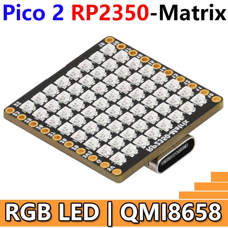 Raspberry Pi Pico 2 RP2350-Matrix Development Board 8×8 RGB LED Matrix QMI8658 6-Axis Sensor