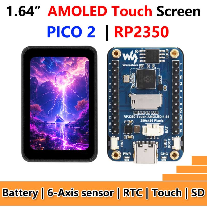 Raspberry Pi Pico 2 RP2350 1.64 inch AMOLED Development Board Display TouchScreen 280x456 QMI8658 IMU QSPI
