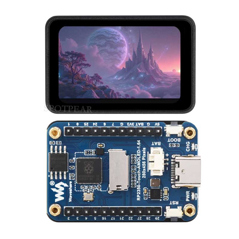 Raspberry Pi Pico 2 RP2350 1.64 inch AMOLED Development Board Display TouchScreen 280x456 QMI8658 IMU QSPI
