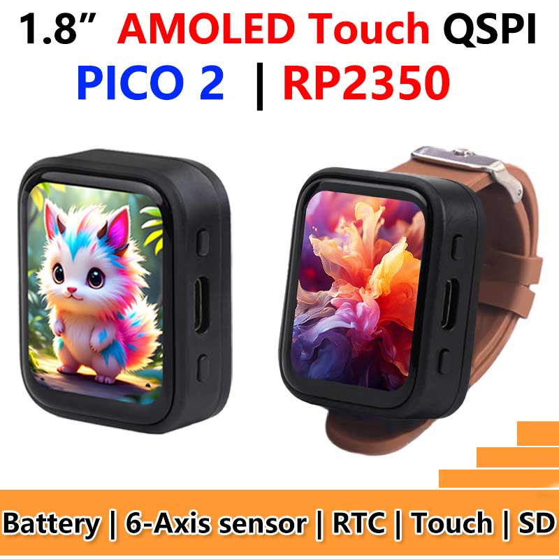 Raspberry Pi Pico 2 RP2350 1.8 inch AMOLED Development Board Display 368×448 TouchScreen Programmable Watch QSPI