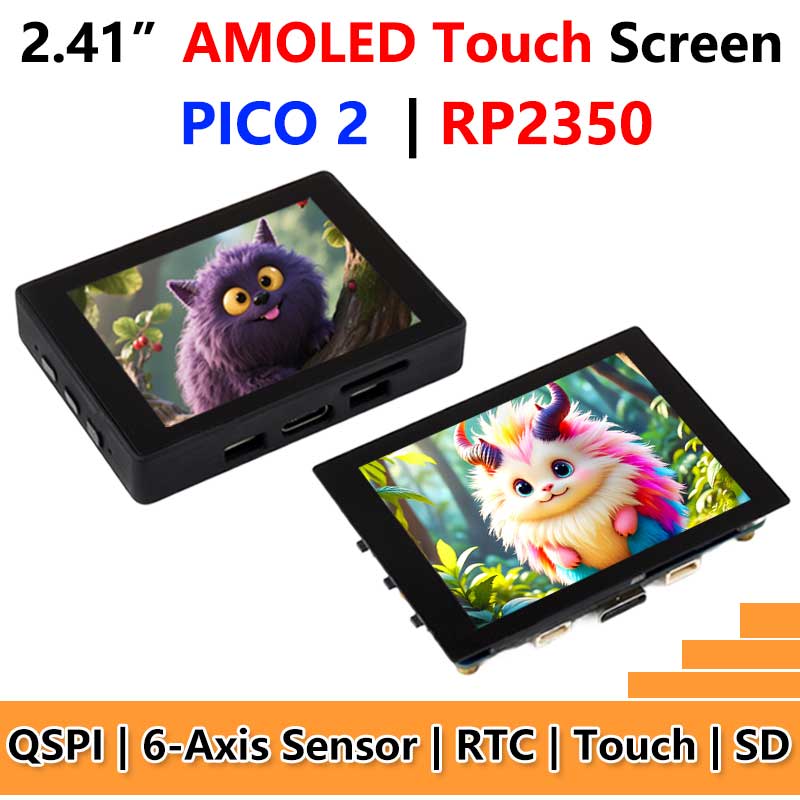 Raspberry Pi Pico 2 RP2350B 2.41 inch AMOLED Development Board QSPI Display TouchScreen 450x600 RM690BO FT6336 QMI8658