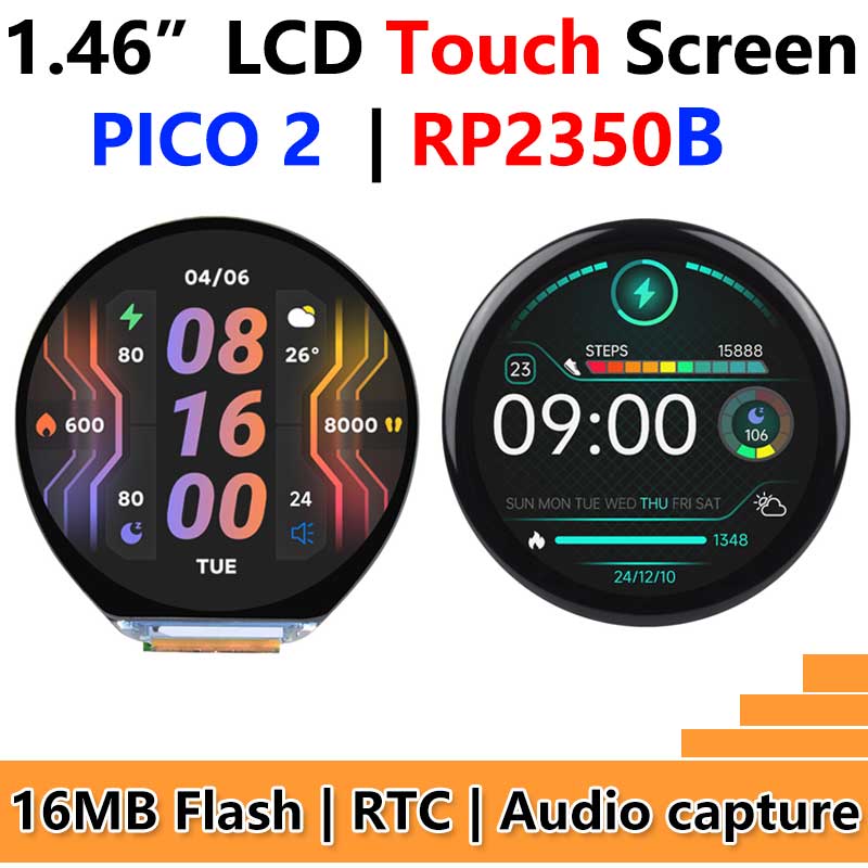Raspberry Pi Pico 2 RP2350B 1.46 inch Round LCD Touch Display 412x412 HMI LVGL QMI8658 6-axis 65K Colors