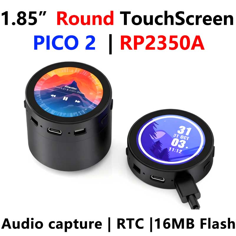 Raspberry Pi Pico 2 RP2350A  Audio Box 1.85-inch LCD Round 1.85inch TouchScreen Speaker 360x360