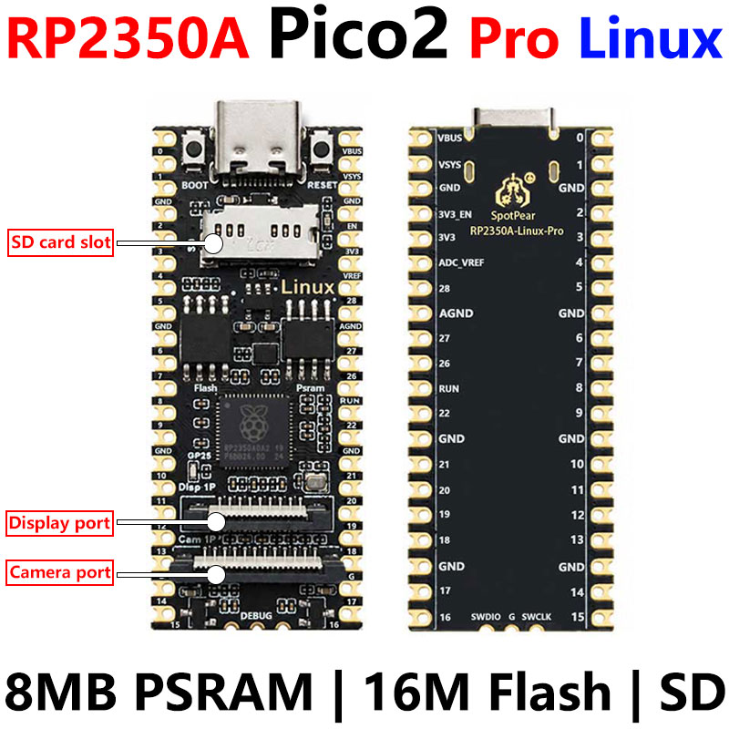 Raspberry Pi Pico 2 Pro RP2350A Linux PSRAM-8MB Development Board Display TouchScreen Camera