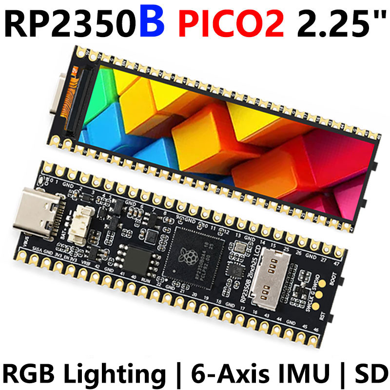 Raspberry Pi Pico 2 RP2350 2.25inch LCD Display Development Board RGB Lighting 76×284 6-Axis IMU SD-Port
