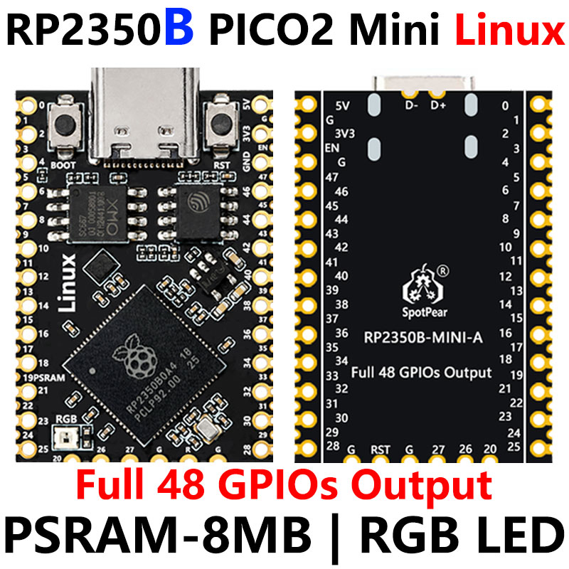 Raspberry Pi Pico 2 Tiny RP2350B RP2350-Linux Mini Development Board with PSRAM-8MB Or Without PSRAM