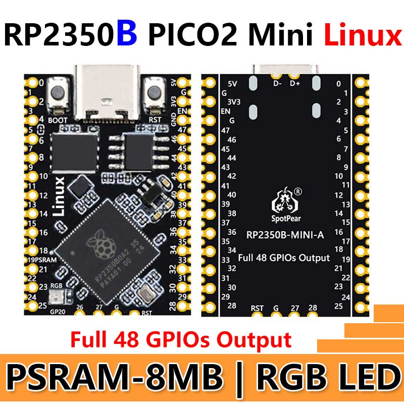 Raspberry Pi Pico 2 Tiny RP2350B RP2350-Linux Mini Development Board with PSRAM-8MB Or Without PSRAM