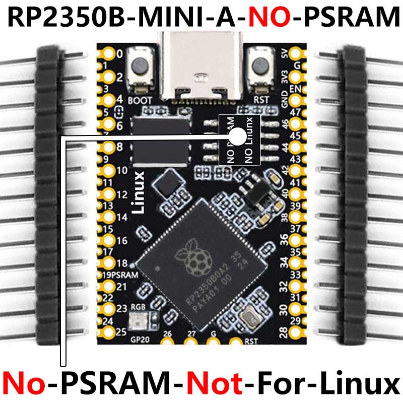 Raspberry Pi Pico 2 Tiny RP2350B RP2350-Linux Mini Development Board with PSRAM-8MB Or Without PSRAM