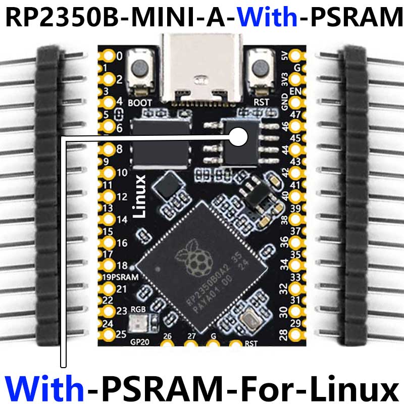 Raspberry Pi Pico 2 Tiny RP2350B RP2350-Linux Mini Development Board with PSRAM-8MB Or Without PSRAM
