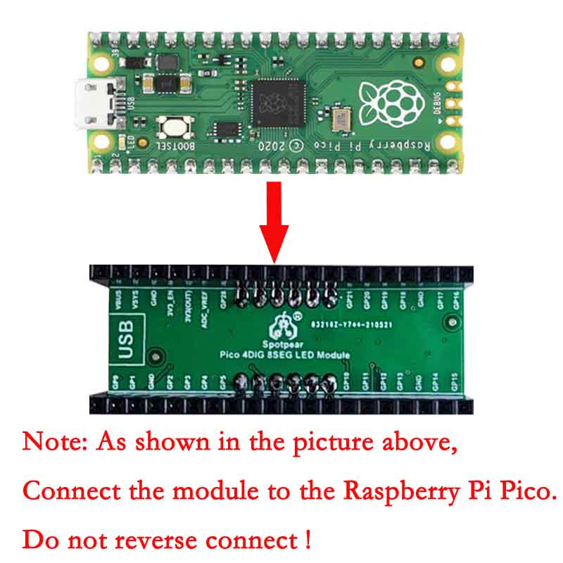Raspberry Pi Pico 4 digit 8 segment Display Module LED Digital tube Display Module Parallel port