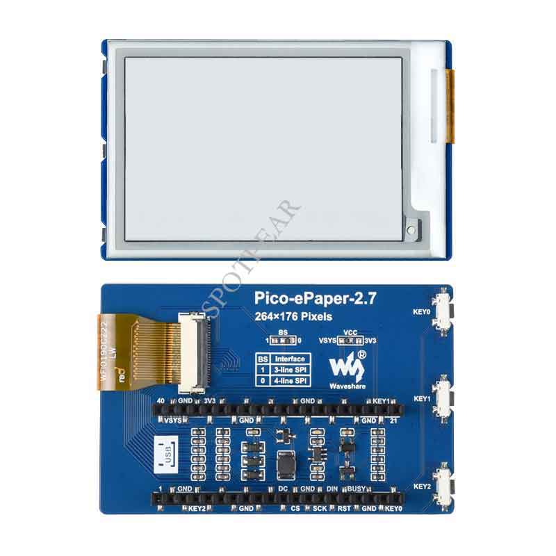 Raspberry Pi Pico 2.7inch E Paper E Ink Display Module 2.7 inch Black / White 4 Grayscale SPI 264×17