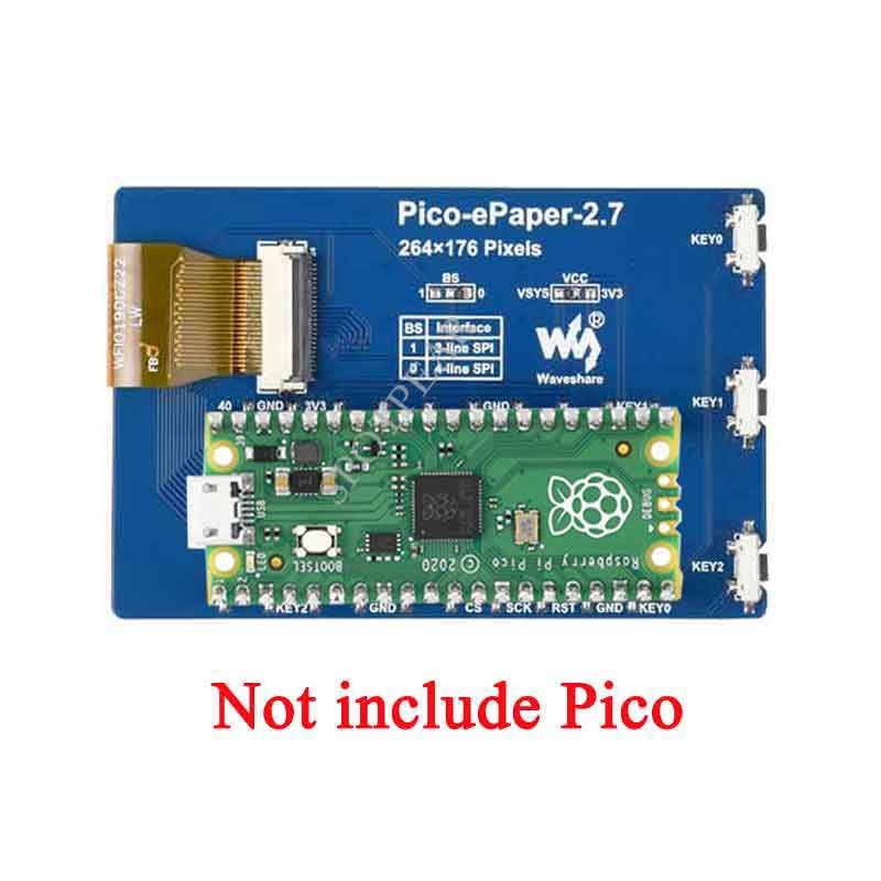 Raspberry Pi Pico 2.7inch E Paper E Ink Display Module 2.7 inch Black / White 4 Grayscale SPI 264×17