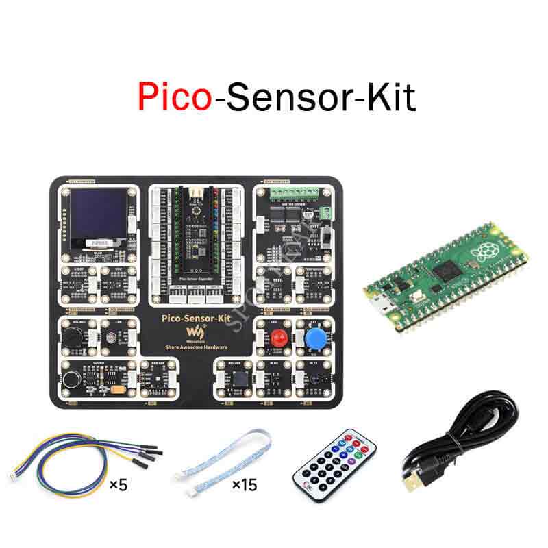 Raspberry Pi Pico Entry Level Sensor Kit Including Pico Expansion Board and 15 Sensor Modules
